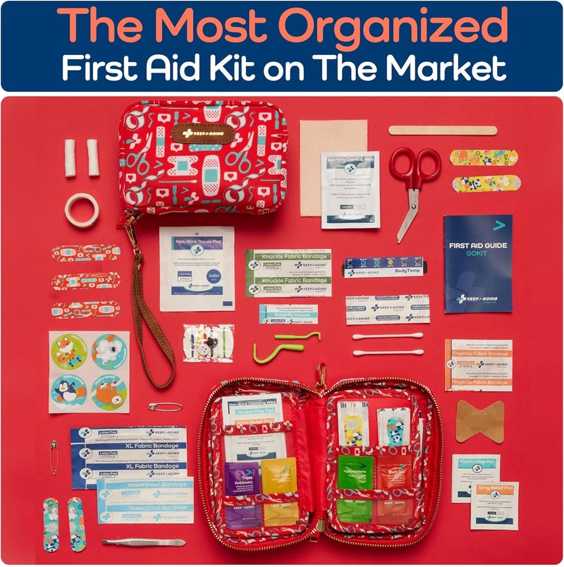 KEEP GOING Travel First Aid Kit for Kids – 130 Pc. for Car, Home, Purse, Diaper Bag & Backpack with Latex-Free Bandages - Mini First Aid Kit Travel Size TSA-Approved - Image 4